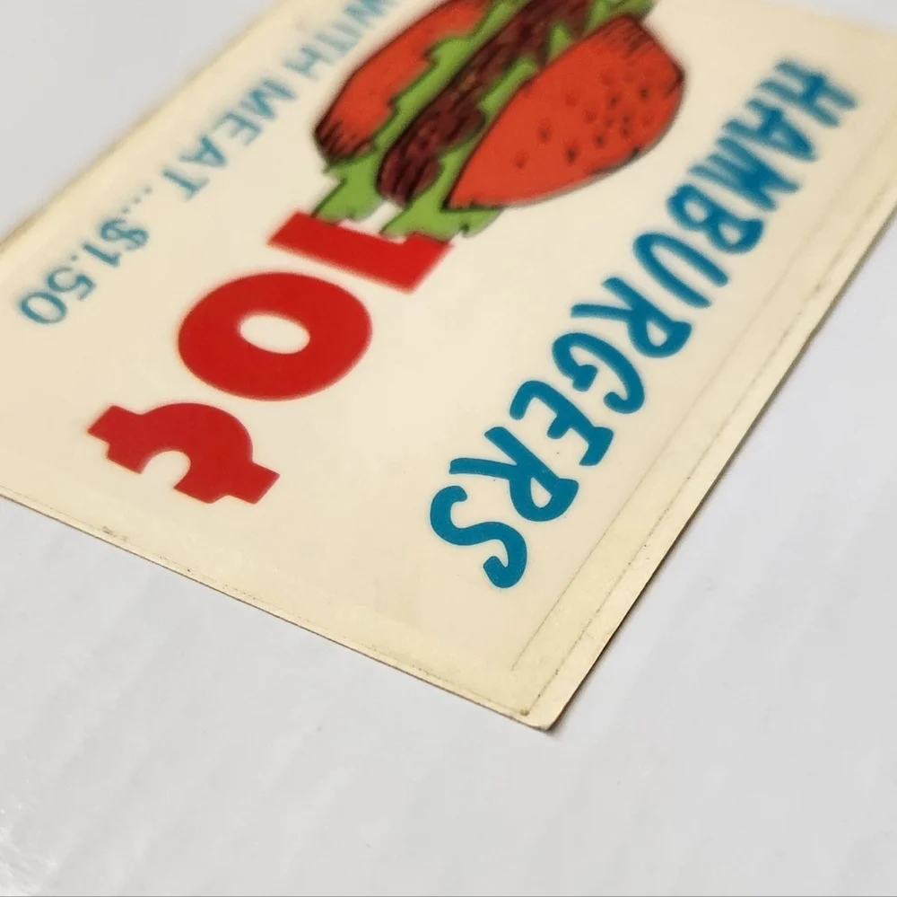 🍔 Vintage 1967 Topps NUTTY INITIALS Sticker “Hamburgers 10¢” Gag Card 🍟